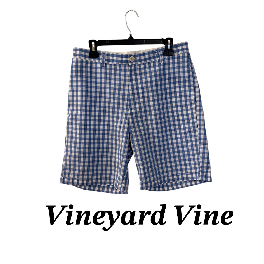 Vineyard Vine light blue and white gIngham Mens Shorts Size 32